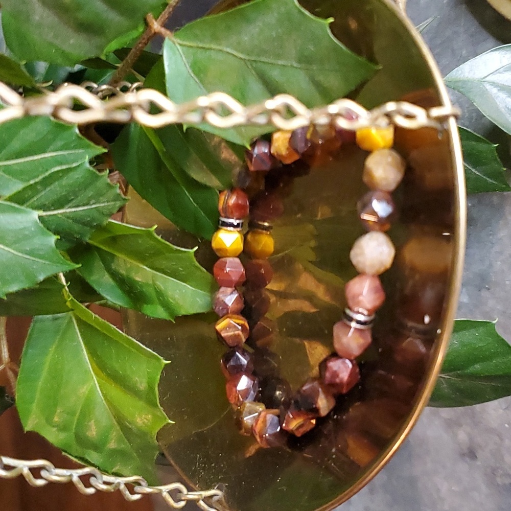 NWOT Gorgeous Tigerseye 6mm w/ Black Obsidian Bracelet